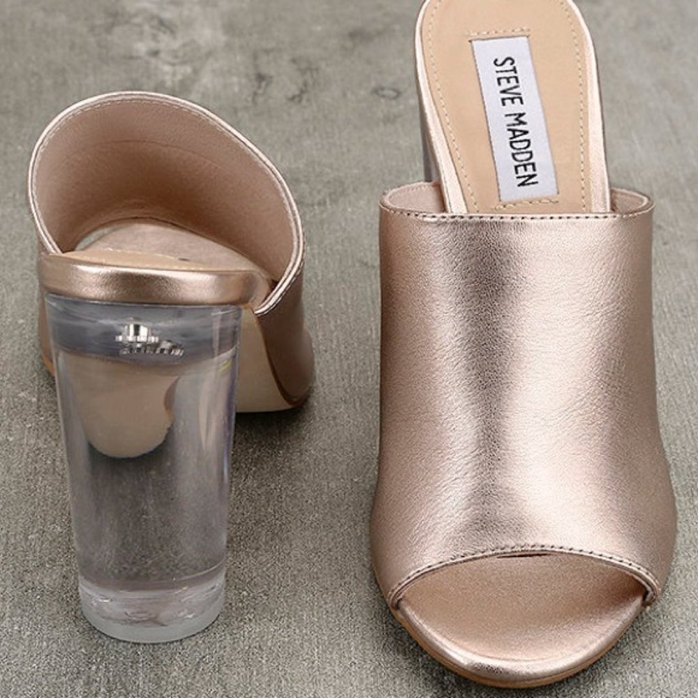 Steve Madden Rose Gold Leather Lucite Mule, sz 10 - Picture 2 of 8